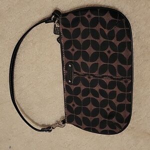 NWOT Fossil Brown and Black Canvas Double Zipper Back Wristlet Mini Bag